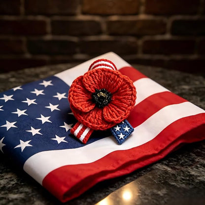 Memorial Day Poppy Flower Lapel Pins, Remembrance Red Poppy Brooch, Patriotic Enamel Pins for Veterans. (Brooch L 6)