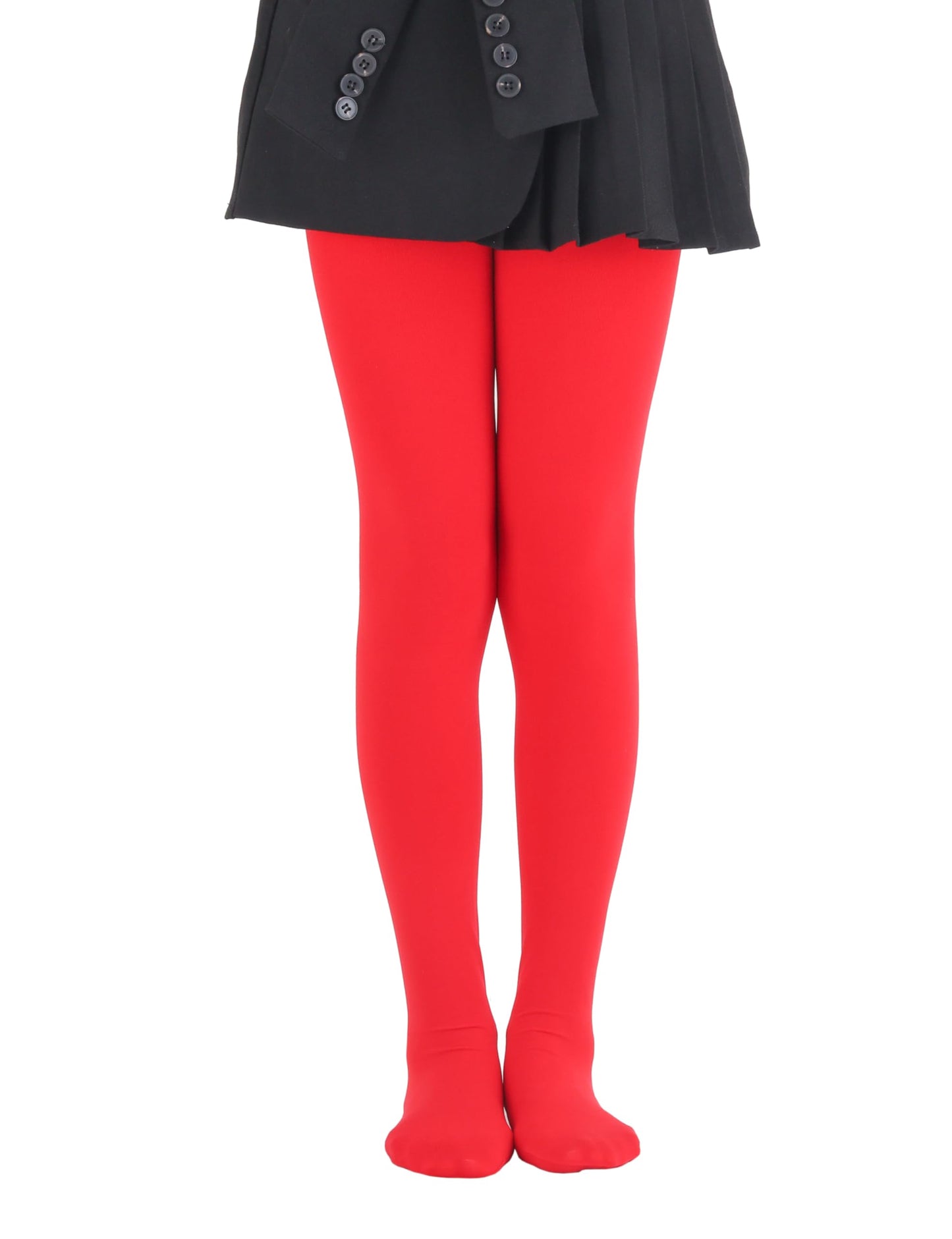 Girls Winter Fleece Lined Tights - Warm Thick Dance Tights for Kids Red