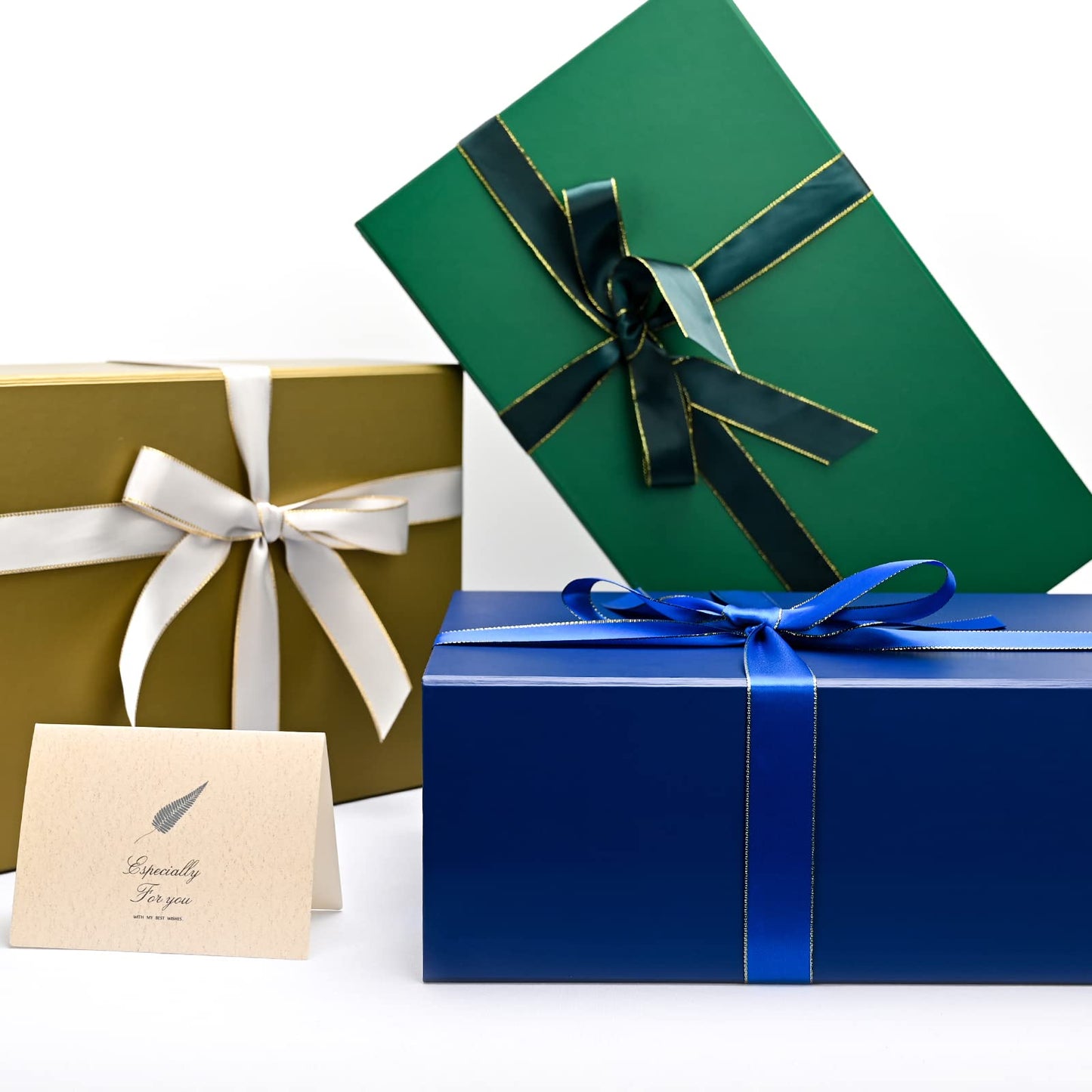 Gift Boxes with Lids 2 Pack - Magnetic Closure with Ribbon, Card, Filler & Sticker