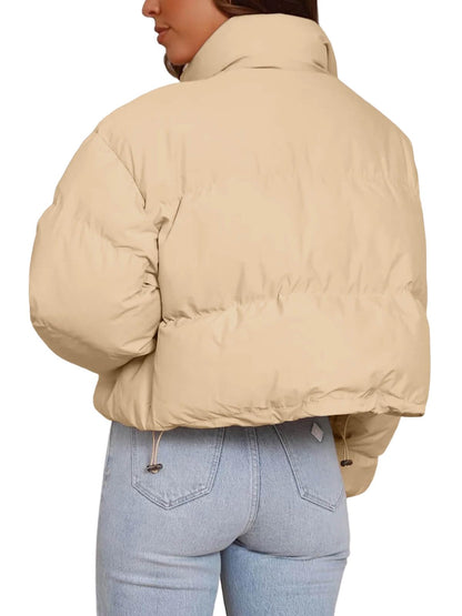 Imily Bela Womens Cropped Puffer Jackets Long Sleeve Stand Collar Coats Quilted Zipper Outerwear