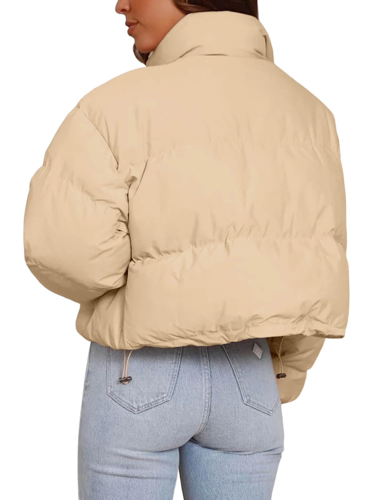Imily Bela Womens Cropped Puffer Jackets Long Sleeve Stand Collar Coats Quilted Zipper Outerwear