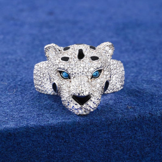 YIMERAIRE 2.77 Carats Moissanite Leopard Ring S925 Sterling Silver Iced Out Panther Ring D Color VVS1 Cheetah Dainty Moissanite Rings Non Tarnish 18K Gold Plated Rings for Women Men Size 7