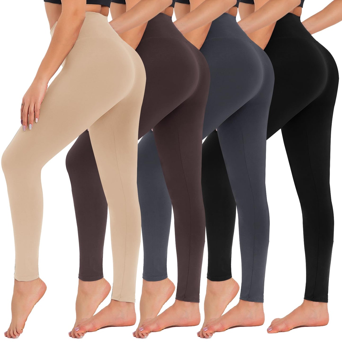 4 Pack High Waisted Leggings for Women - Tummy Control Yoga Pants Workout Set