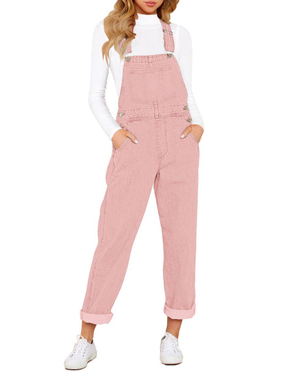 Denim Bib Overalls - Adjustable Loose Fit Jeans Jumpsuit for Women