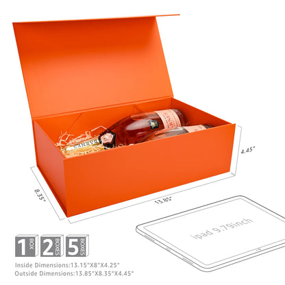 Gift Boxes with Lids 2 Pack - Magnetic Closure with Ribbon, Card, Filler & Sticker