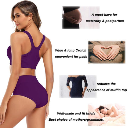 Women's High Waisted Cotton Underwear Full Coverage Panties Plus Size