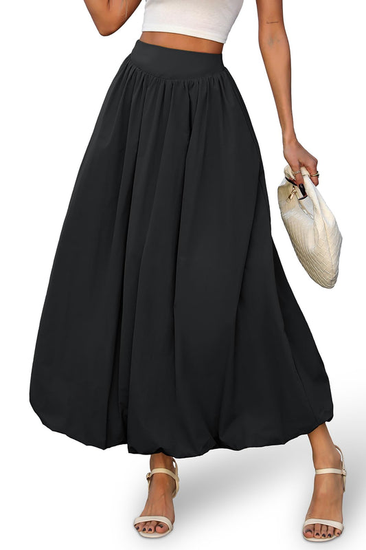Bubble Skirt with Pockets - Elastic Waist Y2K A-Line Long Skirt for Women