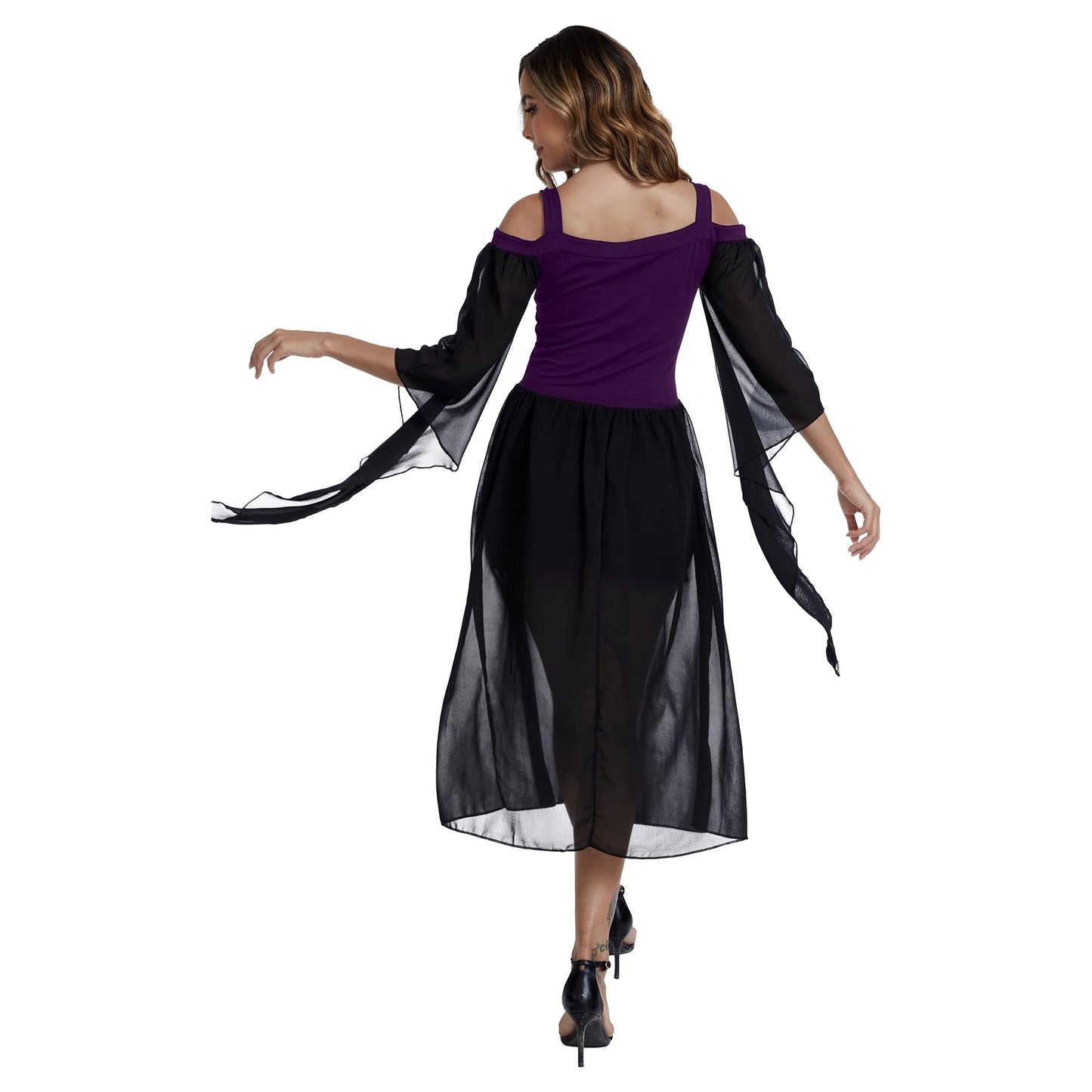 Medieval Costume Dress for Women - Renaissance Gothic Gown with Trumpet Sleeves