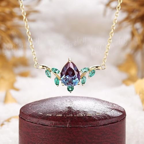 SHAMA JEWELS HUB Unique Alexandrite Spring Leaf Necklace Pendant Nature Inspired Yellow Gold Women Anniversary Necklace graduation gifts For Mom Jewelry