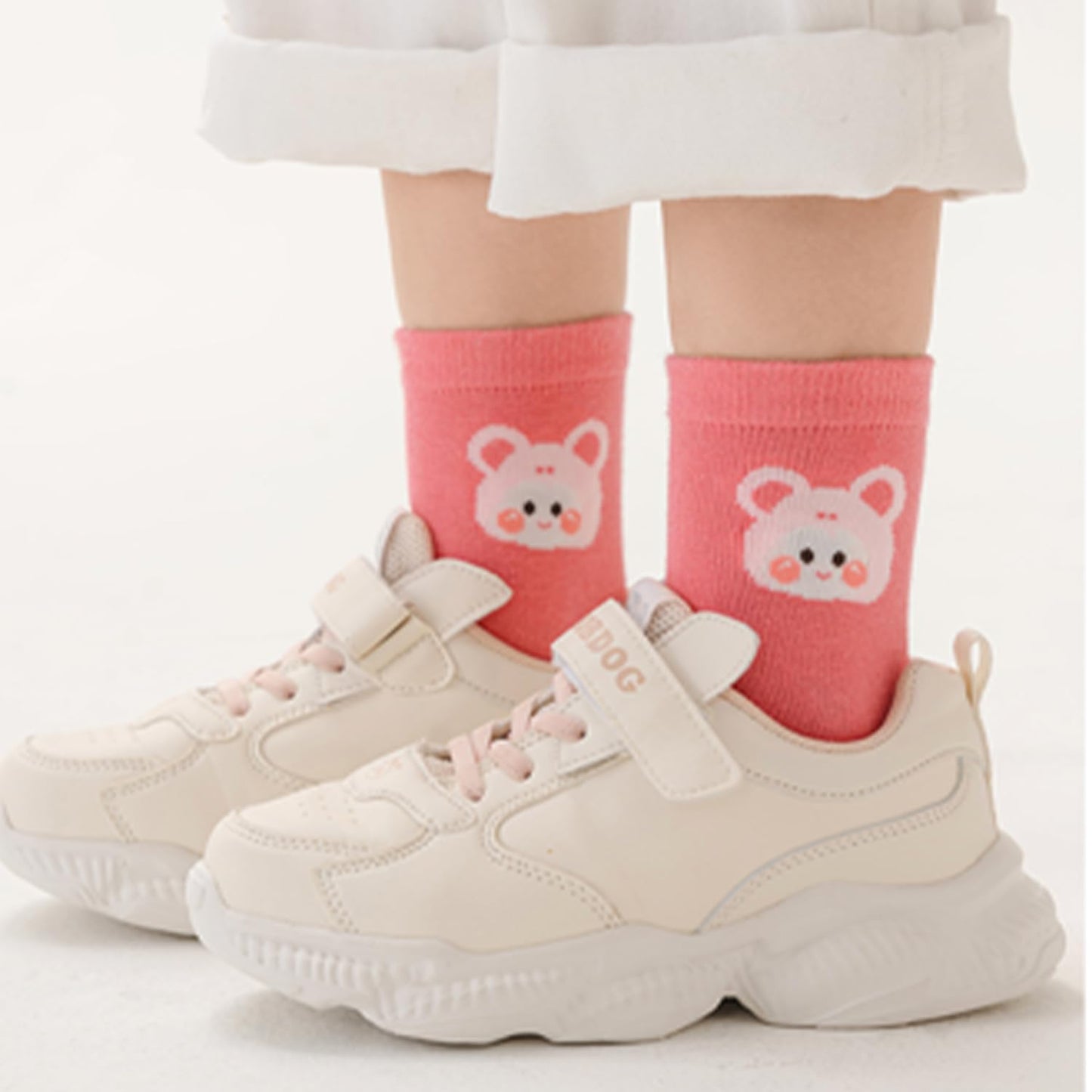 Girls Cotton Crew Socks 5 Pack - Cartoon Bunny Animal Socks for Kids Ages 2-12