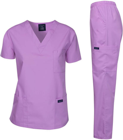 Medical Scrubs Set Unisex - V-Neck Top and Elastic Waist Pants Uniform for Healthcare Workers