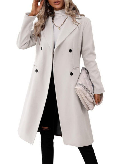 Danedvi Womens Long Double Breasted Coats Lapel Collar Pea Coat Winter Slim Fit Jackets Trench Coat Outwear