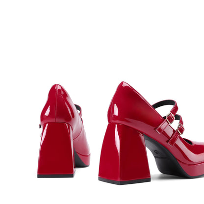 DREAM PAIRS Women's Platform Mary Jane High Chunky Closed Toe Heels Block Square Toe Double Strap Dress Pumps Fashion Party Y2K Shoes,Size 9,Red-Pat,DWUMPU2572