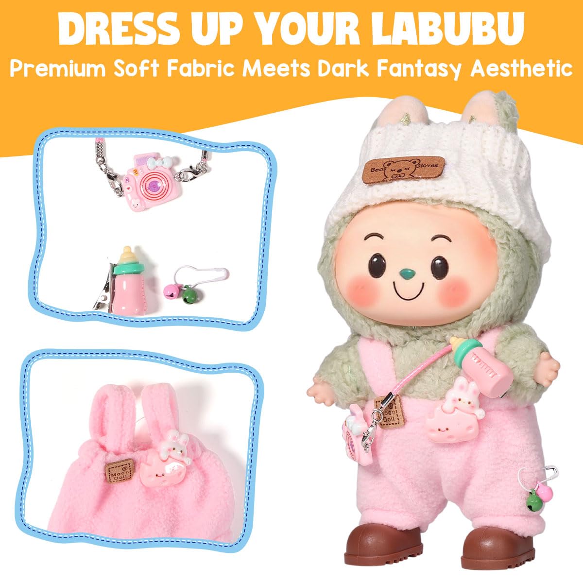 3 Piece Doll Clothes Set for 17cm Dolls - Handmade Crochet Outfit with Hat