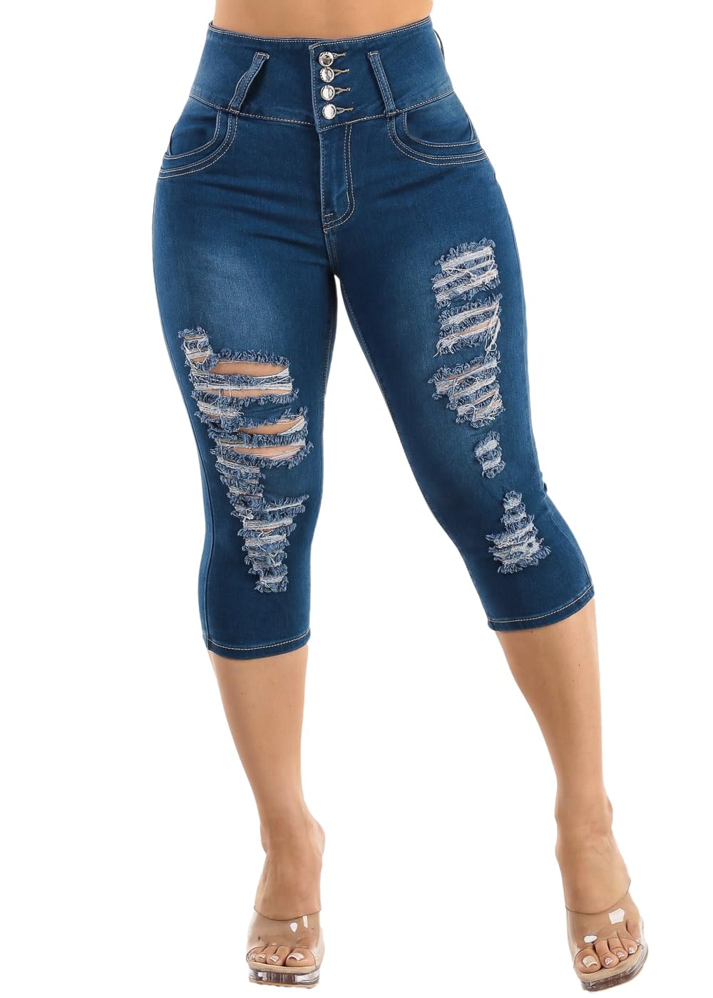 Butt Lifting Denim Capris for Women - High Waisted Stretch Levanta Cola Capris