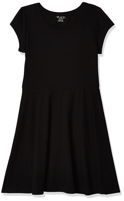 Girls Short Sleeve Skater Dress Round Neck Casual Summer Dress