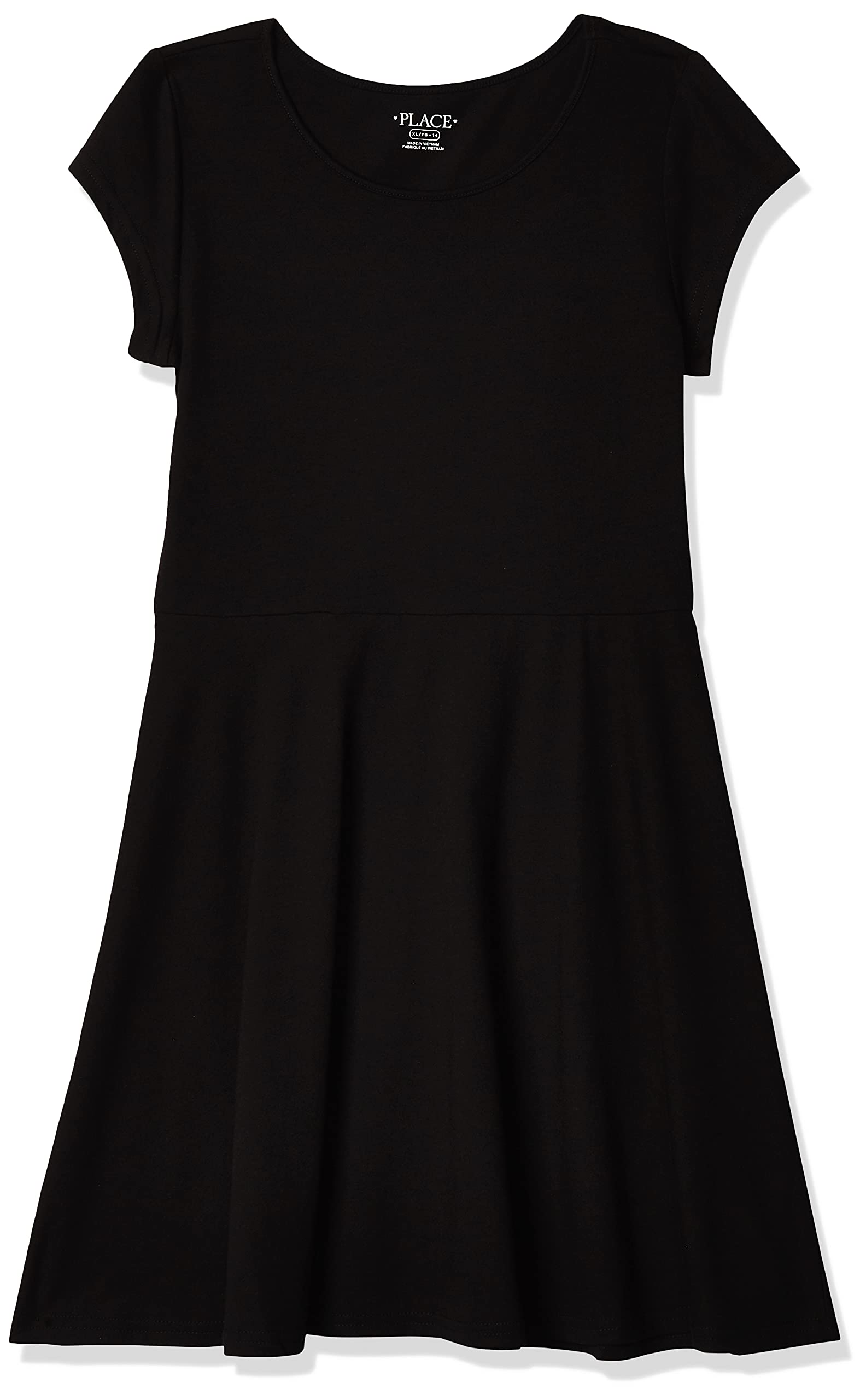 Girls Short Sleeve Skater Dress Round Neck Casual Summer Dress Black Single