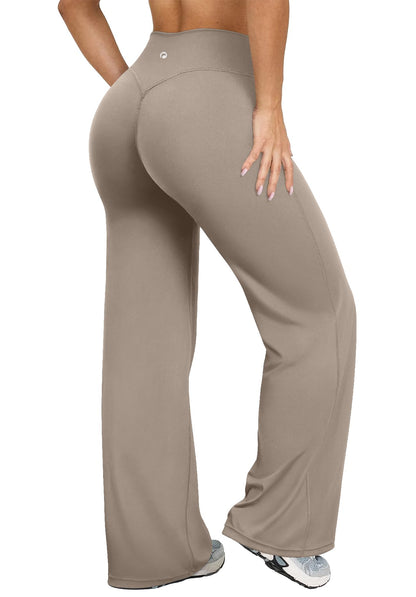 Women's High Waist Yoga Pants - Soft Stretch Straight Leg Bottoms Taupe