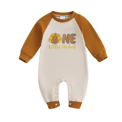 Baby Halloween Pumpkin Patch Romper - Long Sleeve Fall Winter Jumpsuit Little Turkey-khaki Thanksgiving