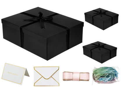 Large Gift Box with Lid 16.5x13x5.5 inches - Includes Card, Ribbons & Filler 1 count (Pack of 1) 01-black