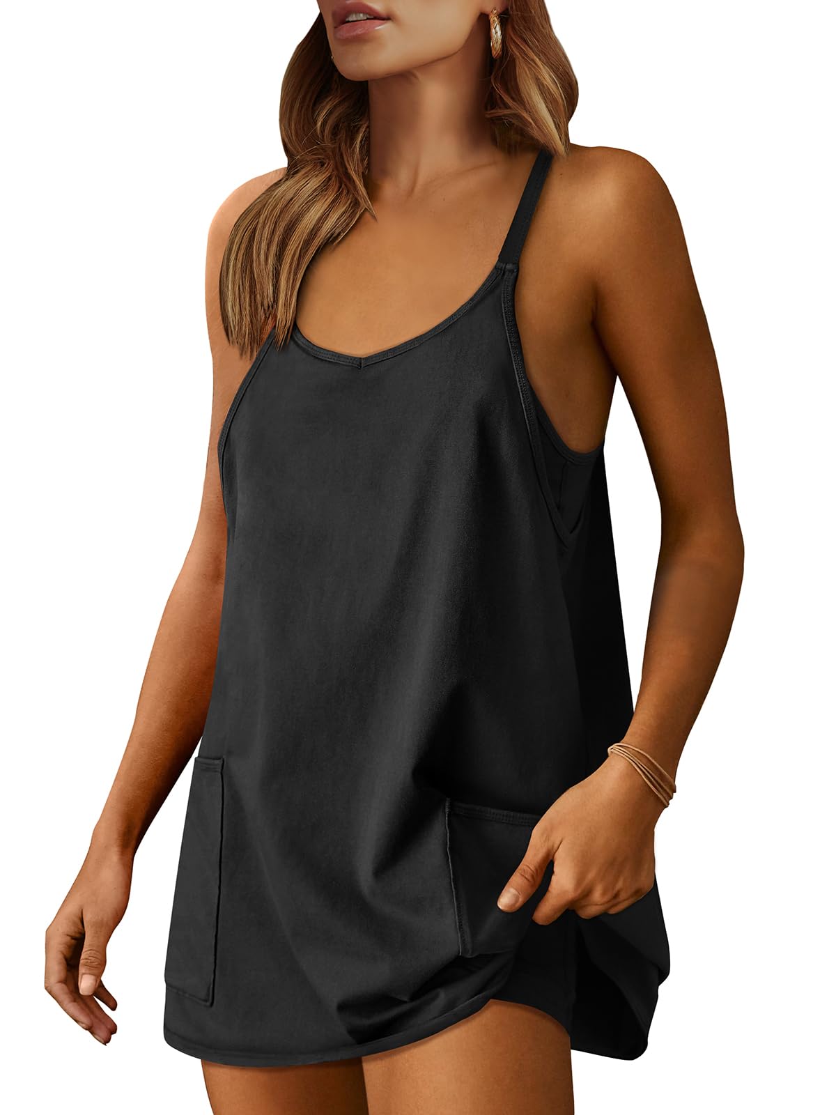 Athletic Dress Women Tennis Workout Sports Mini Romper with Built-in Shorts Black