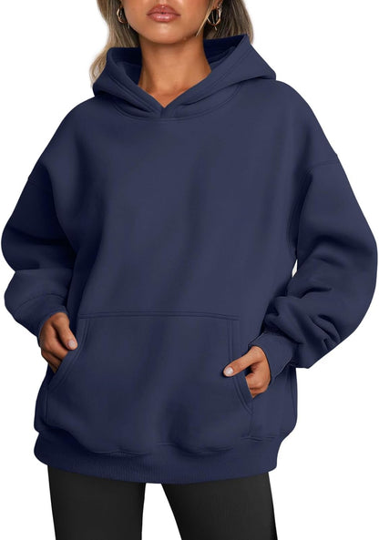 Oversized Fleece Hoodie - Thick Pullover Sweatshirt for Fall & Winter Navy