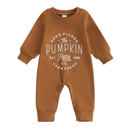 Baby Halloween Pumpkin Patch Romper - Long Sleeve Fall Winter Jumpsuit
