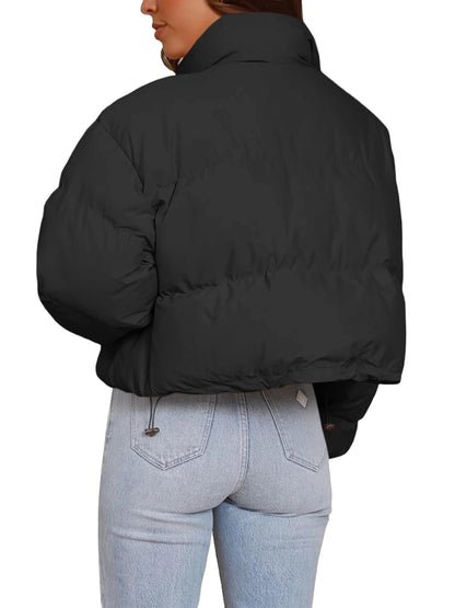 Imily Bela Womens Cropped Puffer Jackets Long Sleeve Stand Collar Coats Quilted Zipper Outerwear
