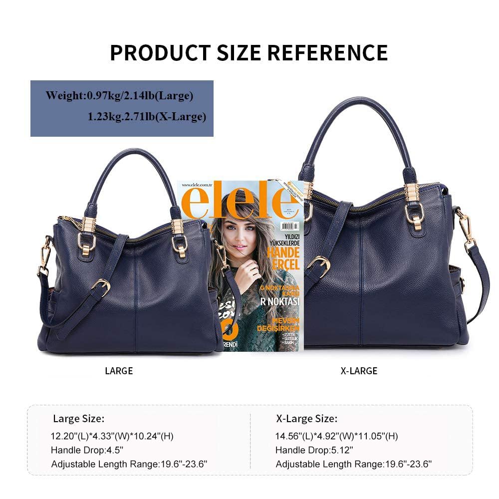 Women Genuine Leather Handbag - Soft Satchel Tote Shoulder Bag with Adjustable Strap