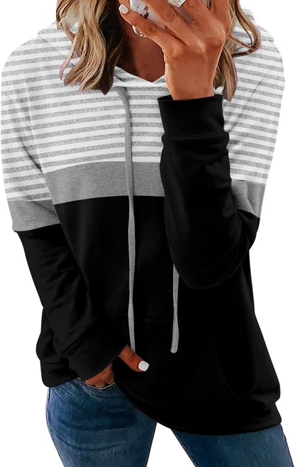 Pullover Hoodie - Tie Dye & Floral Print Hooded Sweatshirt with Pockets G-stripe Black