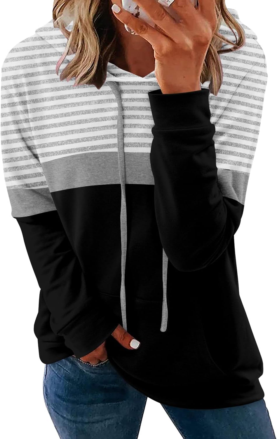 Pullover Hoodie - Tie Dye & Floral Print Hooded Sweatshirt with Pockets G-stripe Black