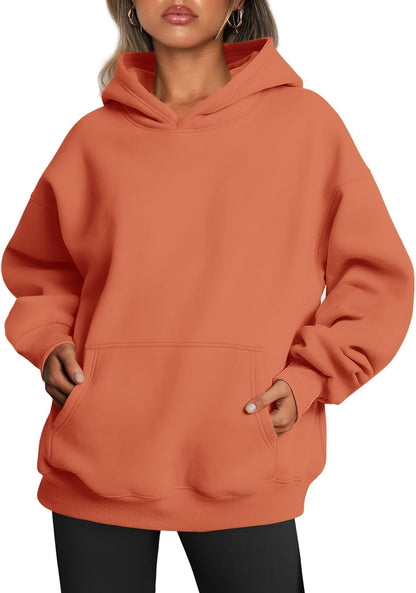 Women's Oversized Hoodie Fleece Pullover Sweatshirt Winter Sweater Melon Orange