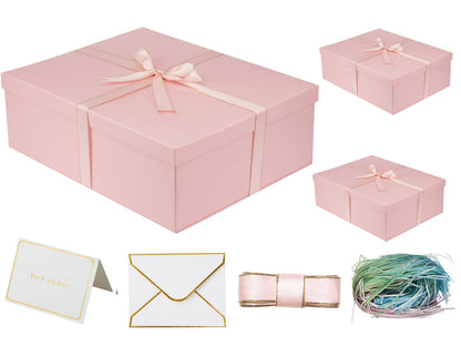 Large Gift Box with Lid 16.5x13x5.5 inches - Includes Card, Ribbons & Filler 1 Count (Pack of 3) 03-pink