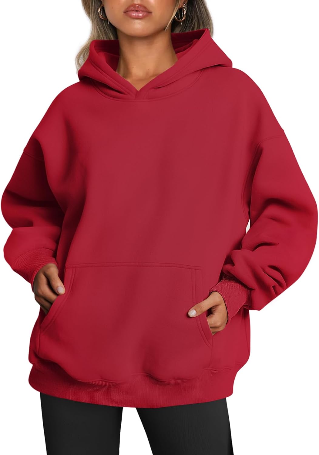 Women's Oversized Hoodie Fleece Pullover Sweatshirt Winter Sweater Fiery Red