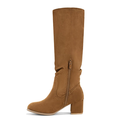 Shoe'N Tale Women's Knee High Boots Chunky Heel Pointed Toe Suede Slouch Winter Shoes with Side Zipper