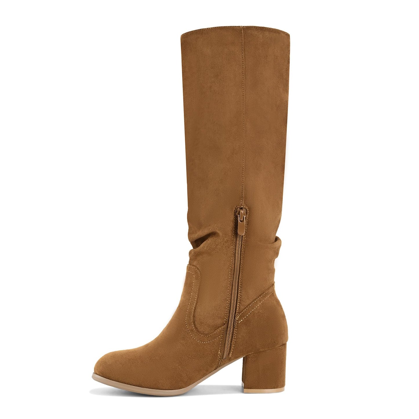 Shoe'N Tale Women's Knee High Boots Chunky Heel Pointed Toe Suede Slouch Winter Shoes with Side Zipper