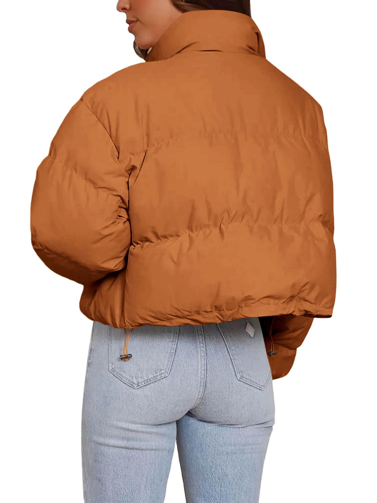 Imily Bela Womens Cropped Puffer Jackets Long Sleeve Stand Collar Coats Quilted Zipper Outerwear