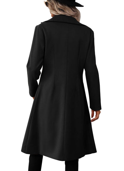 Danedvi Womens Long Double Breasted Coats Lapel Collar Pea Coat Winter Slim Fit Jackets Trench Coat Outwear