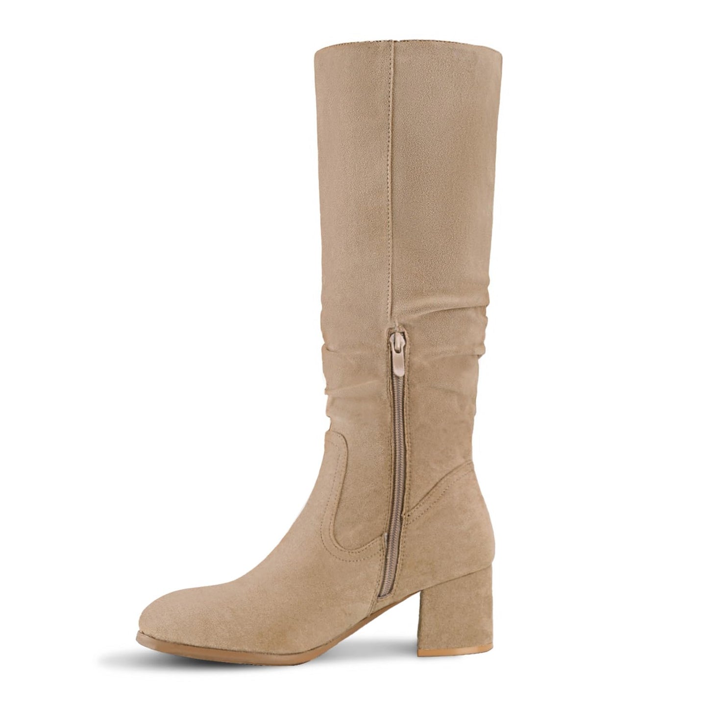 Shoe'N Tale Women's Knee High Boots Chunky Heel Pointed Toe Suede Slouch Winter Shoes with Side Zipper