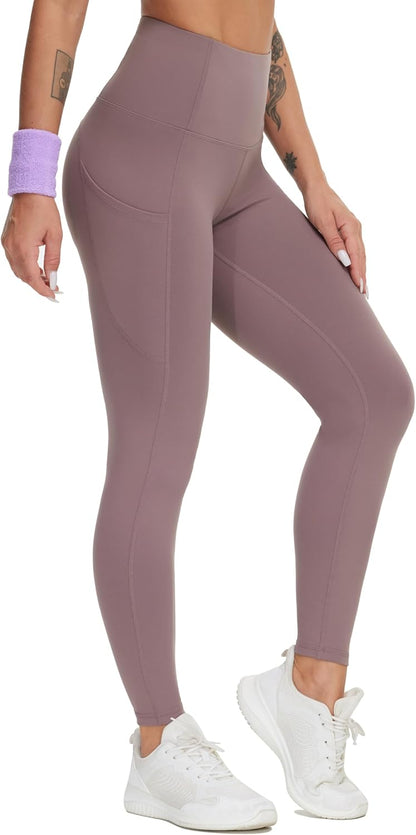 Women's High Waisted Yoga Leggings with Pockets - Thick Tummy Control Workout Pants