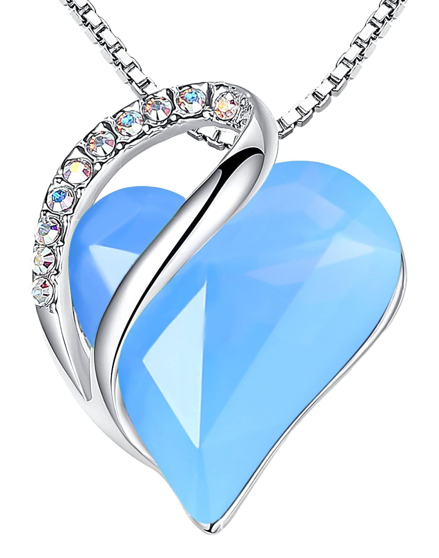 Infinity Love Birthstone Heart Necklace - 18K White Gold Plated Crystal Pendant Gift for Women 18-Communication-Owyhee Opal Blue