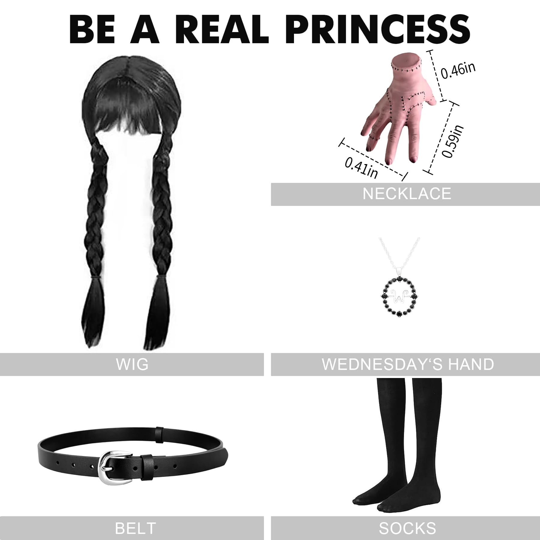 Black Costume Dress for Girls - Halloween Cosplay Outfit with Accessories - Ages 4-12