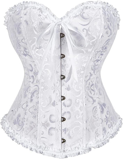 Corset Top for Women - Lace Bustier Shapewear with Push Up Support White