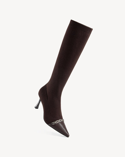 NEWBELLA Women's Suede Knee-High Boots - Sleek Design Stiletto Heel Boots for Daily Wear, Halloween, Christmas