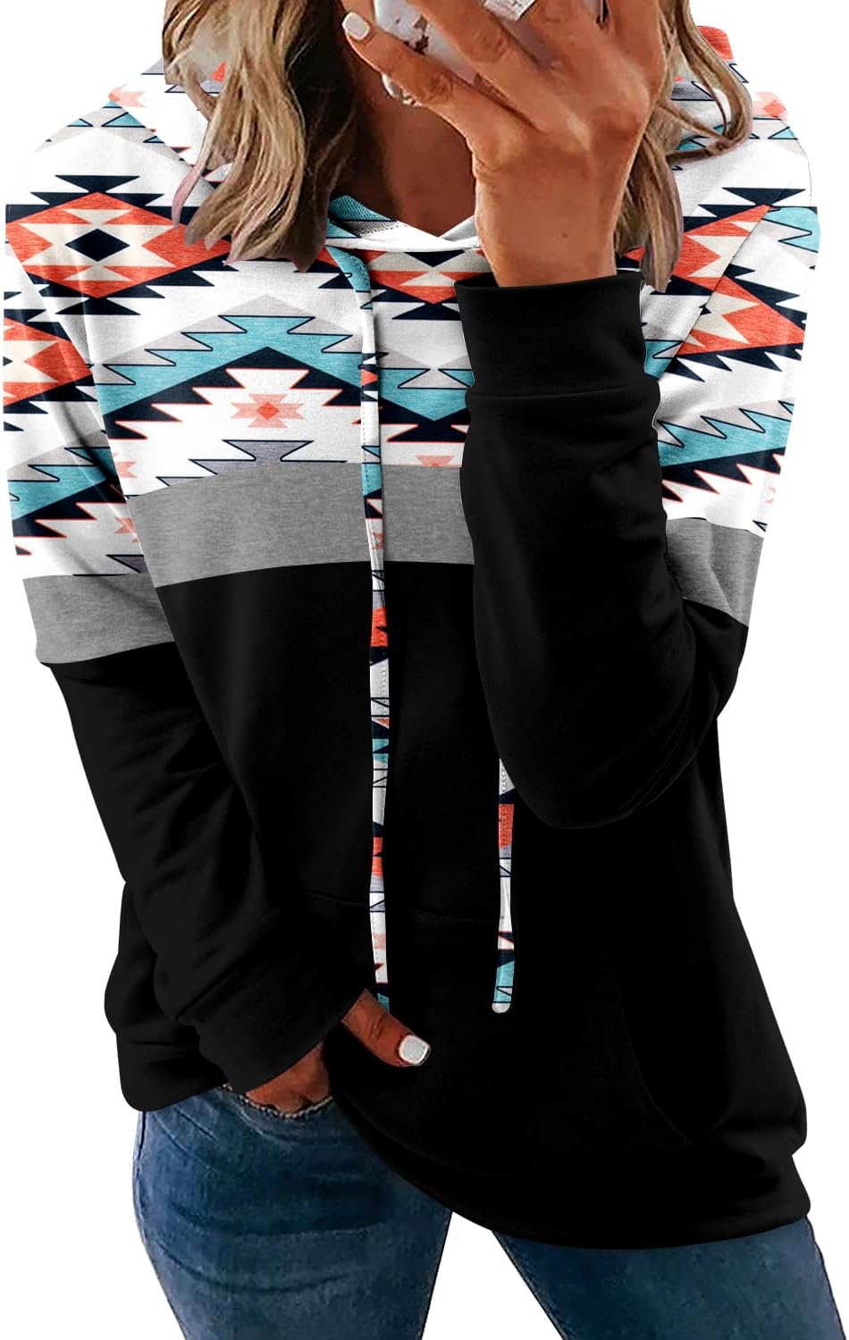 Pullover Hoodie - Tie Dye & Floral Print Hooded Sweatshirt with Pockets