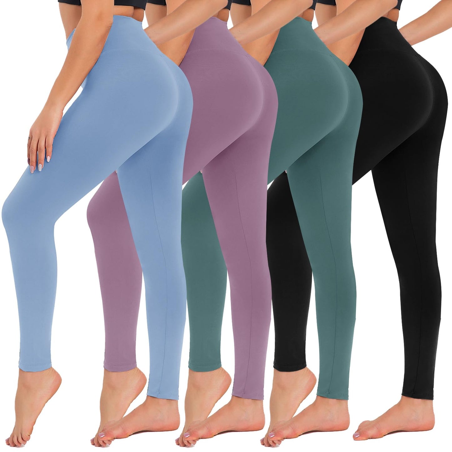 4 Pack High Waisted Leggings for Women - Tummy Control Yoga Pants Workout Set 4 Packs, 1#black Pink Blue Ins Green Premium
