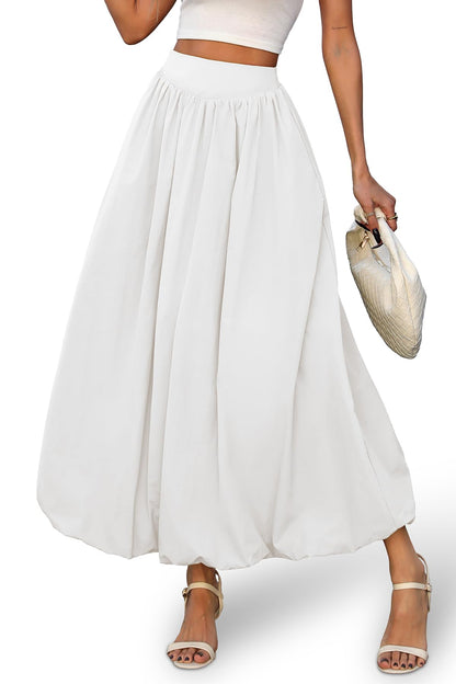 Bubble Skirt with Pockets - Elastic Waist Y2K A-Line Long Skirt for Women