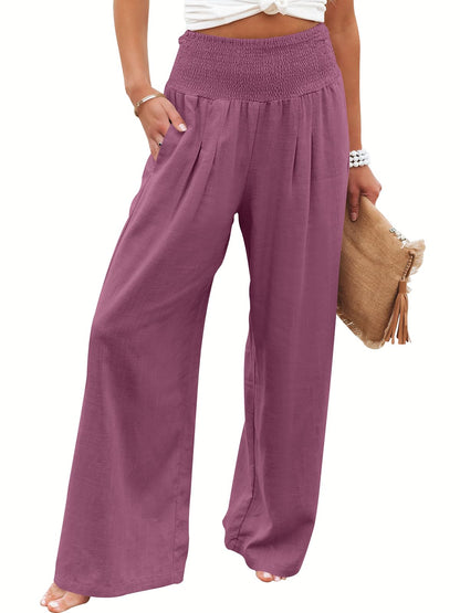 Linen Palazzo Pants Women Wide Leg High Waist Summer Boho Casual Lounge Pants