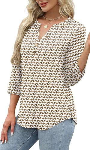 OFEEFAN Spring Tops for Women Summer Outfits 3/4 Sleeve Sleeve Shirts Women's Clothing Blouses for Women Dressy Casual Stripe L