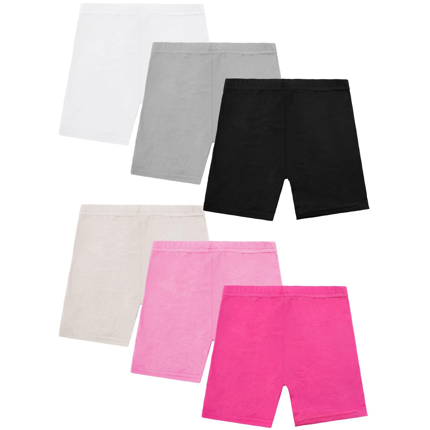 Girls Bike Shorts 6-Pack Under Dress Safety Shorts for Kids Toddlers A-white Black Grey Hot Pink Pink Beige